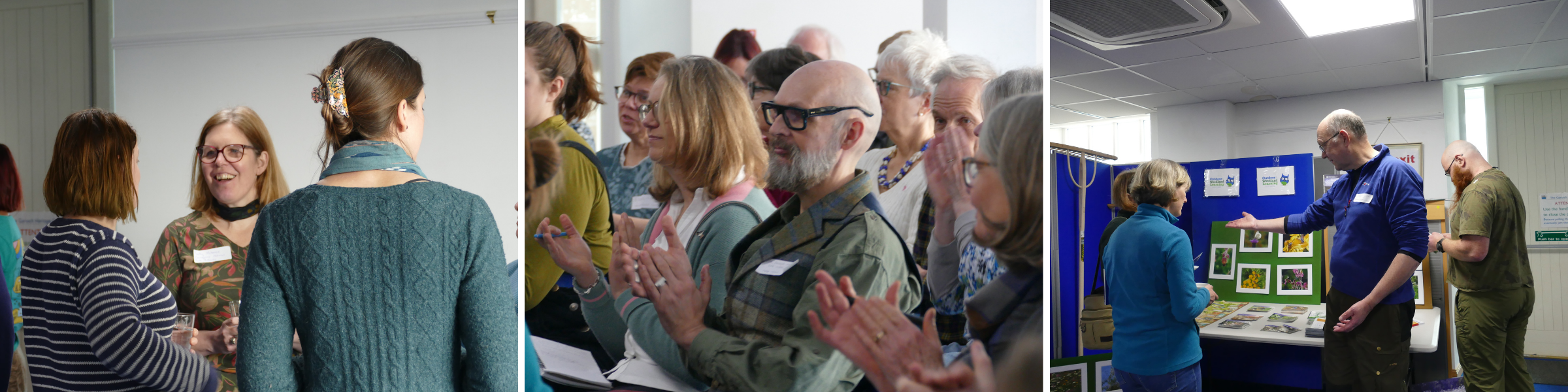 Three images of attendees at the spring seminar. 